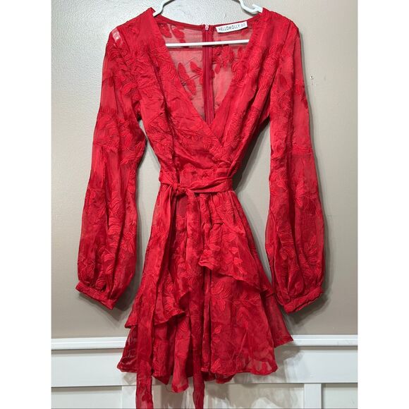 NWOT Hello Molly I Heard A Rumour Red Fiere Embroidered Ruffled Mini Dress XS - Picture 2 of 13